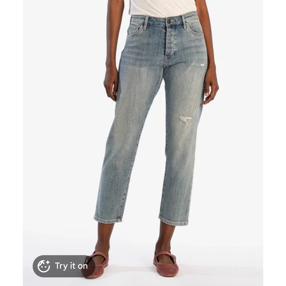 KUT from the Kloth Elizabeth Slouchy Boyfriend Crop Jeans Light Wash Blue Size 6